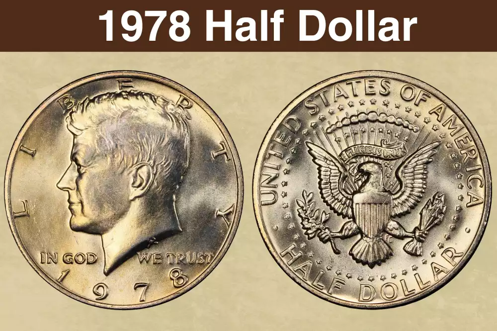 1978 Kennedy Half Dollar obverse and reverse showing no mint mark Philadelphia issue