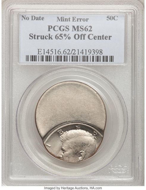 1978 Kennedy half dollar off-center strike showing blank crescent and misaligned design within the rim